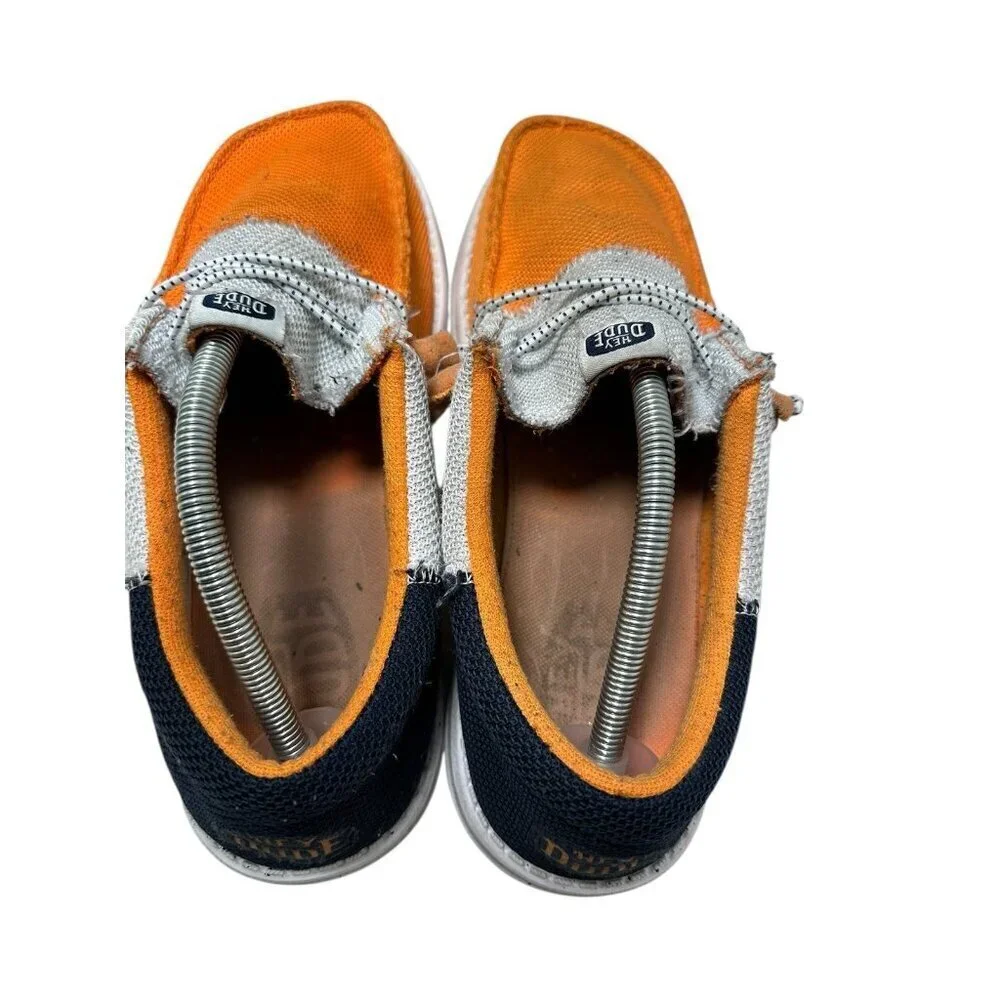 Hey Dude Wally Tri Varsity Mesh Men's Casual Shoe Orange White Slip On Size 12